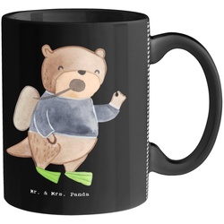 Mr. & Mrs. Panda Tasse Taucher mit Herz – Schwarz – Geschenk, Porzellantasse, Kaffeebecher, Keramik schwarz