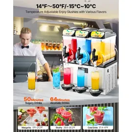 Vevor Gewerbliche Slush Eis Maschine 45 L Slushie-Maker mit 3 Tanks, Crushed Ice-Maschine aus Edelstahl für 180 Tassen Margarita und Smoothies, Eis-Slush-Maschine für Zuhause Gastronomie Cafés Bars