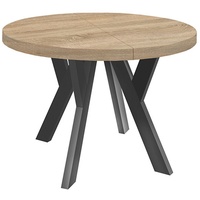 Runder Ausziehbarer Tisch für Esszimmer, PERO, Loft-Stil, Skandinavische, Durchmesser: 120 / 220 cm, Farbe: Eiche Sonoma / Schwarz