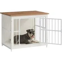 Songmics Hundekäfig Möbel Indoor bis 20 kg 2 Türen wolkenweiß-honigbraun M