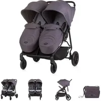 Chipolino Zwillingskinderwagen Top Stars, 77 cm breit, Wickeltasche, Fußsack dunkelgrau - Grau