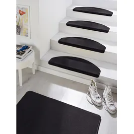 HANSE HOME Fancy – Treppen-Teppich Treppenmatten, Selbstklebend, Stufenteppich, Treppenstufen Schwarz, ca. 23x65cm 15 Stück,