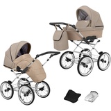 KUNERT Kinderwagen ROMANTIC retro Sportwagen Babywagen Autositz Babyschale Komplettset Kinder Wagen Set 2 in 1 und 3 in 1 (cappucino eco- grauer rahmen, 2in1)