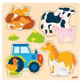 Gollnest & Kiesel GmbH & Co. KG Goki 57430 - Einlegepuzzle Bauernhoftiere, 12-teilig, Holz, 27x27cm