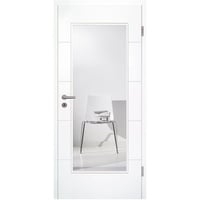 Kilsgaard Zimmertür mit Glas weiß Typ 17/14 F-W LA lackiert Zimmertür hell ähnlich RAL 9010, DIN Rechts, 985x2110 mm,Mastercarré (ESG)