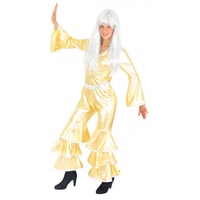 Foxxeo goldenes 70er Jahre Disco Kostüm für Damen Karneval Fasching Party gold Overall Jumpsuit Größe S