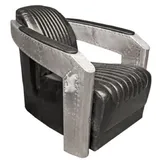 Casa Padrino Sessel Art Deco Leder 74,5 x 78 x 94 cm Schwarz/Silber