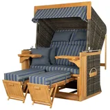 deVries PURE® Strandkorb Friesland Sylt XL - PE stone grey - Dessin 249, BxTxH: 135x90x165 cm, Volllieger, Nordsee-Strandkorb, Teakholz - PE-Markengeflecht - bequeme Polster - Schutzhülle grau