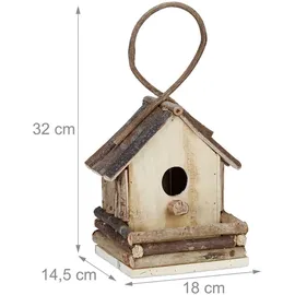 Relaxdays Vogelhaus zum Aufhängen, unbehandeltes Holz, Balkon, Garten, Nistkasten HxBxT: 32 x 18 x 14,5 cm, Natur,