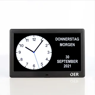 OER - Demenzuhr XXL - Version 2024 - Digitaler Kalender und Seniorenuhr - Digitale und analoge Anzeige - Kalenderuhr für Demenz - (10 Zoll, Schwarz)