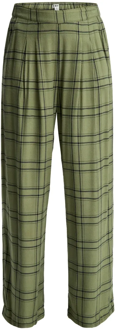 Stoffhose ROXY "Great Influence", Damen, Gr. M, grün (oil grün natural plaid), Obermaterial: 100% Viskose., Hosen Stoffhose