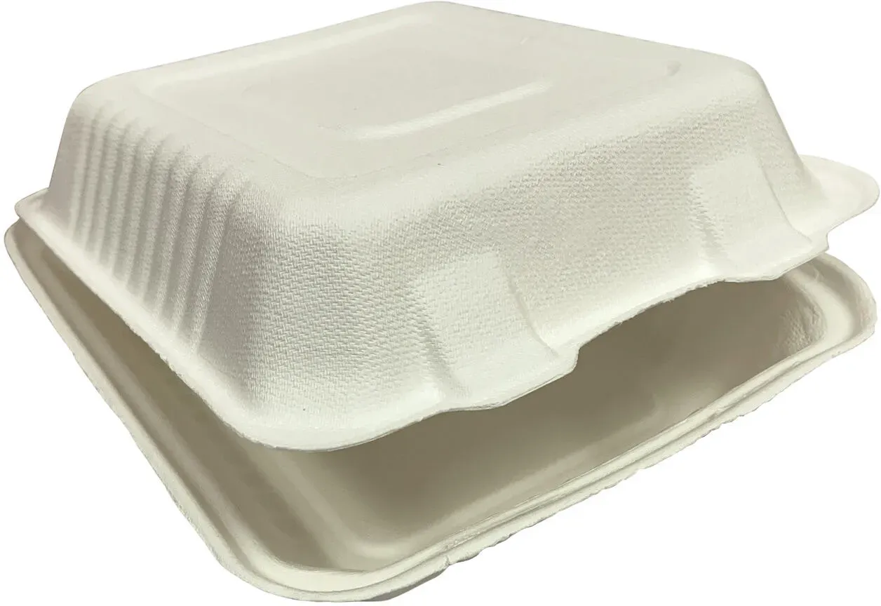 Menüboxen ToGo 223x201x83mm 1-teilig aus Zuckerrohr nature weiß, 50 Stk.