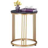 Relaxdays Beistelltisch MARMO, für Wohnzimmer, Metall & MDF, Marmoroptik, runder Sofatisch HxD: 51 x 41 cm, schwarz/gold