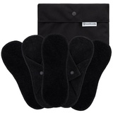 Bamboolik|Waschbare Slipeinlage | Bio-Baumwoll-Frottee | Druckknopf |5er-Set - Schwarz + mini Wetbag Schwarz|wiederverwendbar|MADE IN EU|Stoffslipeinlagen Ausfluss|Stoffbinden