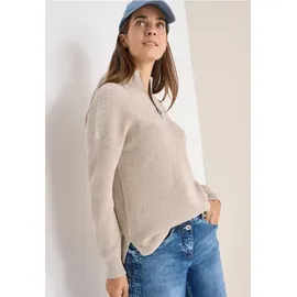 Cecil Mouliné Pullover mit Troyer - beige