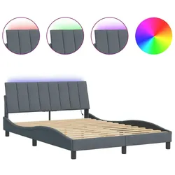 vidaXL Bettgestell mit LED-Leuchten Dunkelgrau 140x190 cm Samt