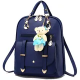 FANDARE Damen Rucksack Mode Daypack Mädchen wasserdichte Schultertaschen Schulranzen PU Backpack für Schule Reise Dating Einkaufen Urlaub Rucksäcke Dunkelblau