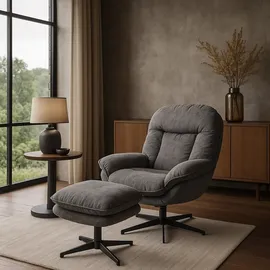 Mendler Relaxsessel HWC-P32, Fernsehsessel Nosagfederung Polstersessel, drehbar Metall Stoff/Textil Chenille (370 g/m2) ~ grau