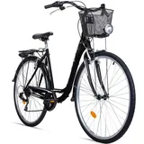 Bergsteiger Florenz 28 Zoll Damenfahrrad mit Korb, Beleuchtung & Schaltung, ab 160 cm - schwarz