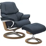 Stressless Stressless® Relaxsessel »Reno«, (Set, Relaxsessel mit Hocker), mit Hocker, mit Signature Base, Größe S, M & L, Gestell Eiche, blau