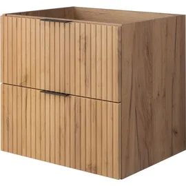 Rodan | Waschbeckunterschrank 60cm | Braun matt - Eiche | B/H/T 60/57/46cm | 2 Softclose-Schubladen | Badezimmerschränke, Badmöbel, Unterschränke - Braun