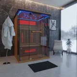 Dewello Dewello® Infrarotkabine Infrarotsauna KENORA 130x105 für 1-2 Personen aus Hemlockholz, Dual Therm, mit Salzsteinoptik