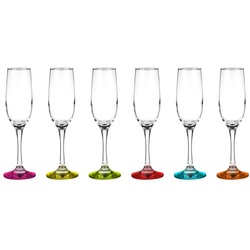 Sendez Sektglas 6 Sektgläser mit farbigem Fuß 200ml Sektkelche Champagner Prosecco Proseccoglas