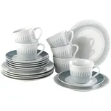 Home4You Kaffeeservice 18-teilig, Weiß - Grau - Blau - für 6 Personen Porzellan - graphisches Muster