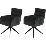 HELA Tische Hela Tische, 2er Set Eszimmerstuhl Armlehne Leandra, Bezug Wildlederoptik Anthrazit, XL-Breite, Federkorb, 180° drehbar