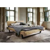 Natur24 Bett Balkenbett Monaco 200x200 Wildeiche Metallkufe braun