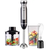 Rosenstein & Söhne 4in1-Stabmixer, Edelstahl, stufenlos, Turbo, 16.000 U/Min., 1.000 Watt