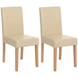 Mendler 2er-Set Esszimmerstuhl Stuhl Küchenstuhl Littau ~ Leder, creme, helle Beine