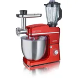 HEINRICHS 3 in 1 Universal Küchenmaschine, Küchengerät 1500W, 6 Geschwindigkeitsstufen, Multifunktionale Knetmaschine mit Fleischwolf, 1.5L Mixerbehälter, XXXL 10L Edelstahlschüssel (Rot)