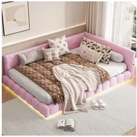 OKWISH Schlafsofa Kinderbett,16 Farben Umgebungslicht, USB-Anschluss, Bequemes Material, 140x200cm, ohne Matratze rosa