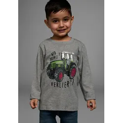 Langarmshirt KIDSWORLD "WER BREMST, VERLIERT", Jungen, Gr. 140/146, grau (grau, meliert), Jersey, Obermaterial: 85% Baumwolle, 15% Viskose. Obermaterial Melange: 85% Baumwolle, 15% Viskose, modisch, Basic, Langarm, Shirts, Langarm, dehnbares Material, aus Baumwolle und Viskose