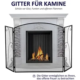 Homcom Kamingitter, Kaminschutzgitter mit 3 Paneelen, Funkenschutzgitter, Ofenschutzgitter für Wohnzimmer, Metall, Schwarz 132,5 x 76,5cm