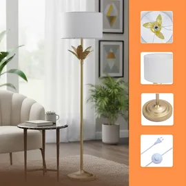 Relaxdays Stehlampe Eisen Weiß Gold mit Palmenblättern 152,5 cm x 33 cm 4,3 kg