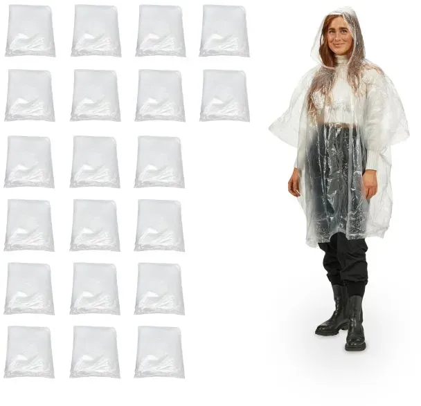 Relaxdays 40 x Einweg Regenponcho Transparent