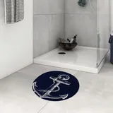 DHAEY Badezimmerteppich rutschfest Weißer nautischer Anker Atmungsaktives Marineblau Waschbar Teppich rund Weich Flauschig Badteppich Weich Kurzflor Mikrofaser Badvorleger 60 cm