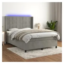 vidaXL Boxspringbett mit Matratze & LED Hellgrau 140x200 cm Samt