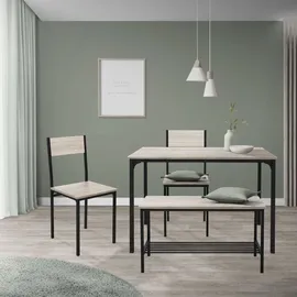 ML-Design Esstisch Set 4-teilig, Sonoma-Eiche, Esszimmertisch mit 2 Stühlen 1 Bank, Essgruppe für 4 Personen, Sitzgruppe Küchentisch Metallrahmen, Bartisch Set, Esszimmergruppe für Küche Esszimmer