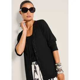 Madeleine Langarmshirt MADELEINE "Shirtjacke Offene, leichte Jacke in weiter Form", Damen, Gr. 46, schwarz, Obermaterial: 95% Viskose CV. 5% Elasthan EL., Modern, schmal, Shirts Langarmshirt, Funkelnde Steine