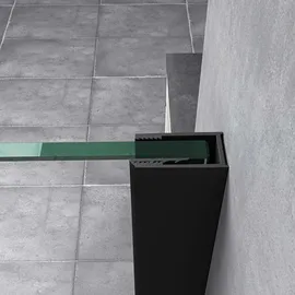 doporro Duschwand 120x200cm Walk-in mit 30cm Nebenteil, 8mm Duschabtrennung Bremen schwarz mit Stabilisator, aus Echtglas Esg-sicherheitsglas Klarglas Inkl. Nanobeschichtung
