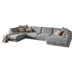 KAWOLA Sofa MADELINE Wohnlandschaft U-Form Cord grau Longchair rechts