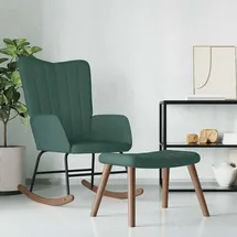 vidaXL Schaukelstuhl Modell 1 Samt 75 x 100 x 80 cm Dunkelgrün mit Hocker