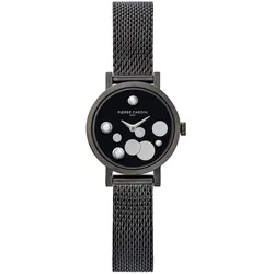 Pierre Cardin Damen Armband-Uhr Ziffernblatt mit silbernen Kreis-Details analoge Quarz-Uhr mit Edelstahl-Armband 3ATM 27mm CCM.0500 Grau - One-Size