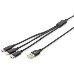 DIGITUS 3-in-1 Ladekabel, USB A - Lightning + Micro USB + USB-C