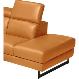 Egoitaliano Ecksofa "Candice, elegant, edel und bequem, erstklassiger Sitzkomfort, L-Form", orange, B:278cm H:100cm T:221cm, Leder »BULL« (echtes Rindsleder). Geschliffenes, pigmentiertes und behandeltes Rindsleder mit einer Dicke von 1, 3-1, 5 mm.
