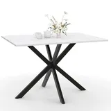 IDMarket Alix Esstisch, rechteckig, 6 Personen, Spinnenfuß, Schwarz und Platte in Marmor-Optik, Alaska-Weiß