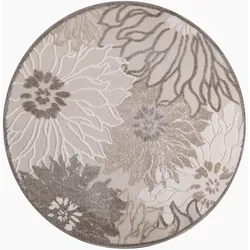 Teppich SANAT "Floral 2 Outdoor", beige, H:6mm Ø:200cm, Kunstfaser, Teppiche, In- und Outdoor geeignet, florales Design, Balkon, Terasse